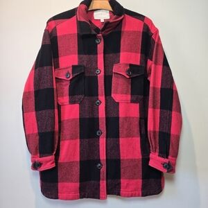 Lucky Brand Plaid Flannel Shirt Jacket Medium Womens Oversized Button Down Red